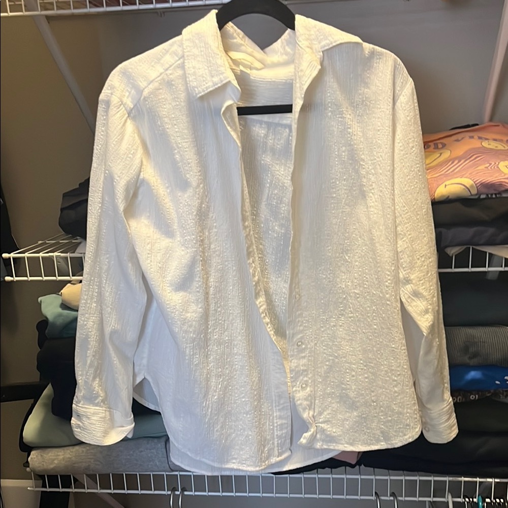 White Textured Button-Up Shirt